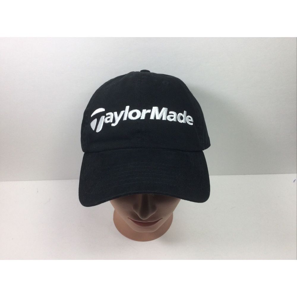 TaylorMade Golf Hat Adjustable Black Strap Back Baseball Cap Embroidered Logo